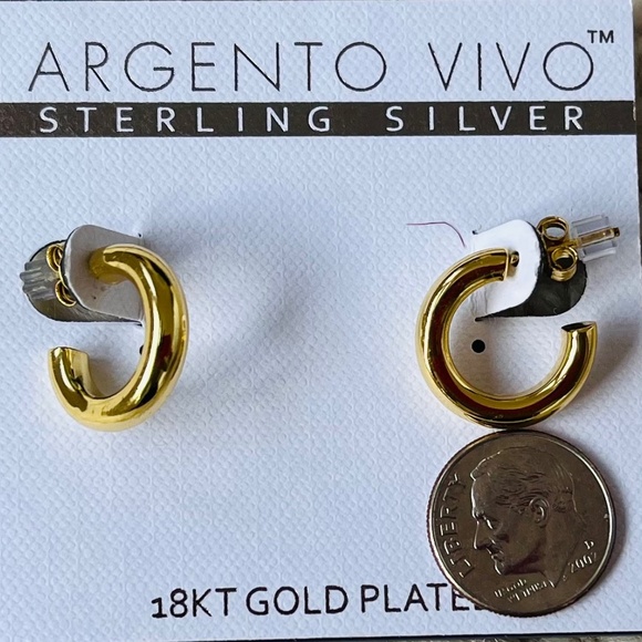 Argento Vivo 18 KT Gold Plated Sterling Silver Small Huggie Hoops Earrings, NWT - Picture 3 of 4